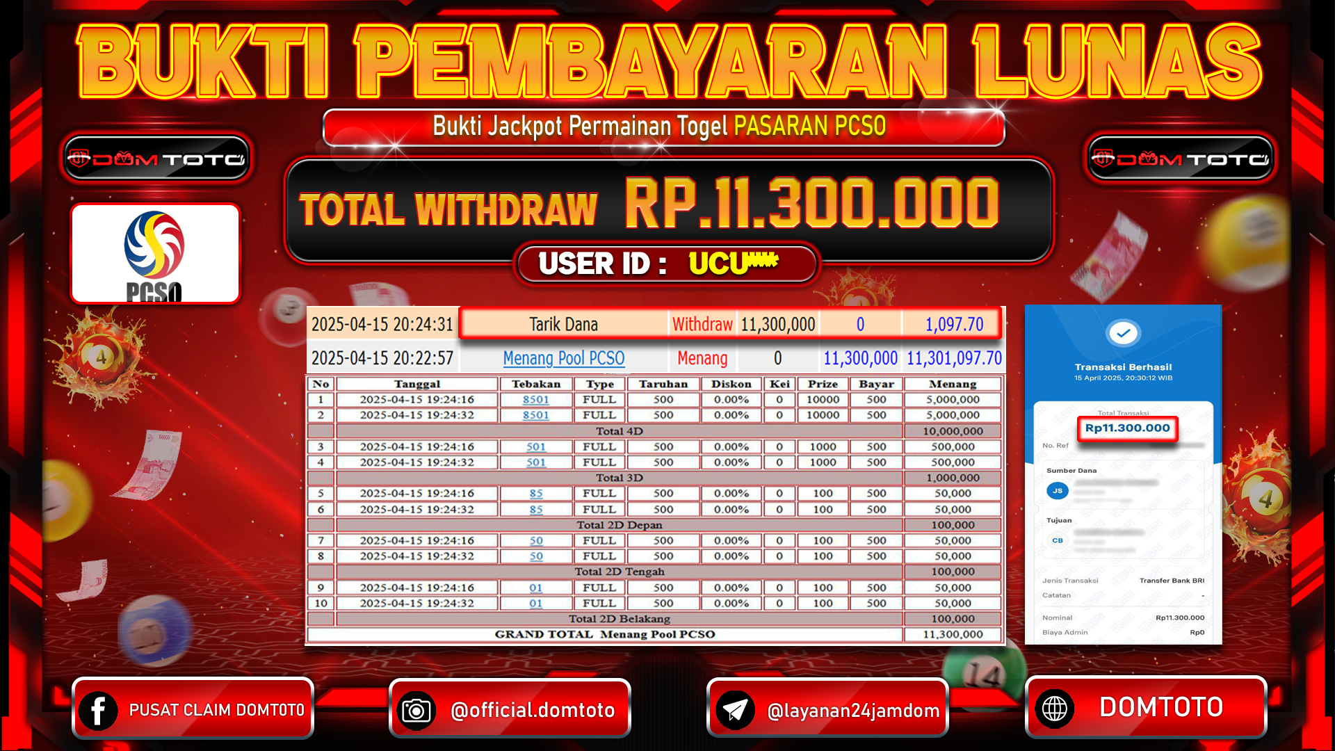 JACKPOT TOGEL PCSO 15 APRIL 2025